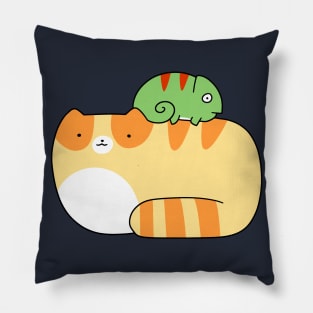 Tabby Cat and Little Chameleon Pillow