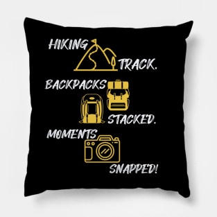 Hiking Track, Backpack Stacked, Moments Snapped Pillow