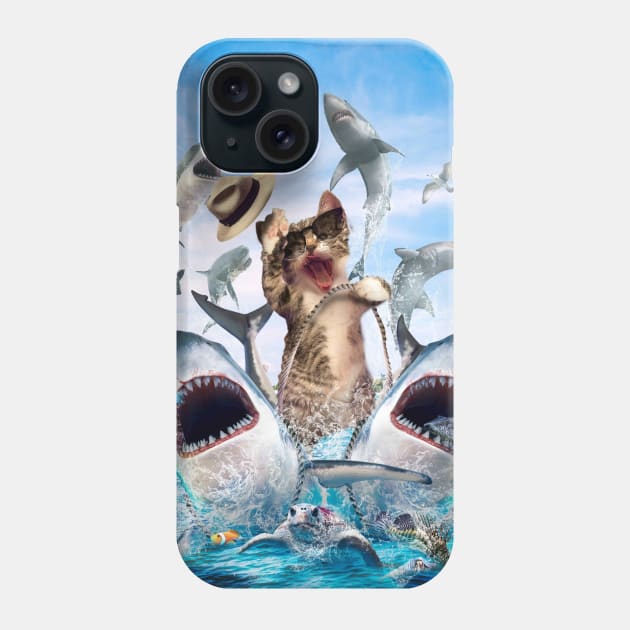 Cat Riding Sharks Phone Case by Random Galaxy