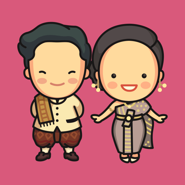 Cute Thai Couple in Traditional Clothing Cartoon by SLAG_Creative