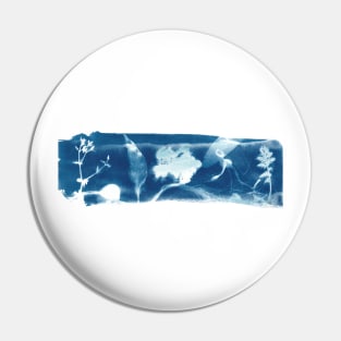 Beach landscape collage in cyanotype blue Pin