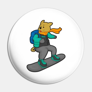 Dog as Snowboarder with Snowboard & Backpack Pin