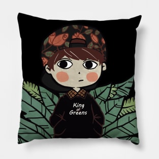 Cute Design 'King of Greens' | Handmade Digital Illustration | Chibi Character | By Atelier Serakara Pillow