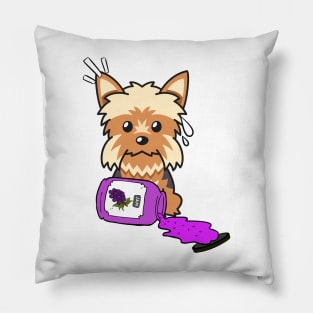 Naughty Yorkshire Terrier Spills a jar of grape jam! Pillow