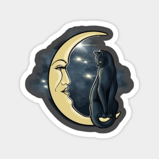 Cat on the moon Magnet