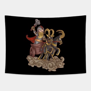 Thunderous Hero: Viking God Thor and His Goat-Drawn Chariot Tapestry