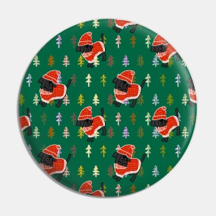 Cute Dog in Christmas Tree Winter Sweater and Red Hat Pattern Pin