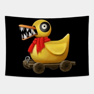 Evil Wooden Duck Toy with Scarf Tapestry