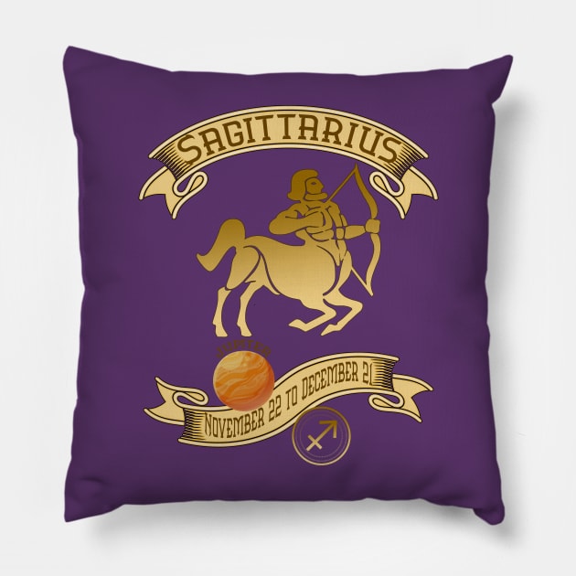 Sagittarius November 22 to December 21 Vintage Pillow by KrasiStaleva