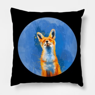 Happy Fox - blue fox illustration Pillow