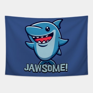 Jawsome! Kawaii Shark Cartoon Tapestry