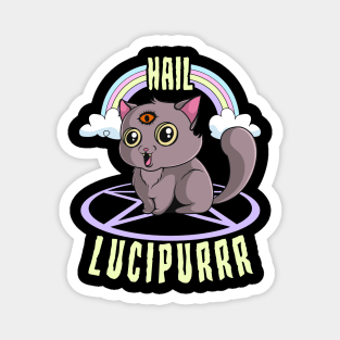 Cute Satanic Hail Lucipurr Rainbow Kitty Goth Magnet