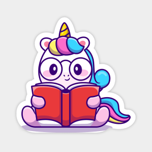 Cute Unicorn Reading Book Magnet