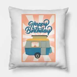 Happy Birthday Vintage Caravan Adventure Pillow