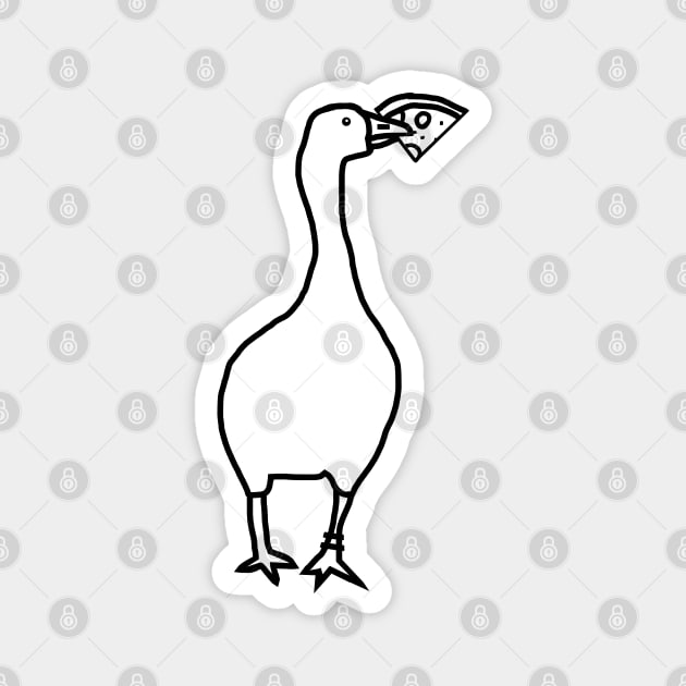 Funny Goose Steals Pizza Minimal Line Drawing Magnet by ellenhenryart