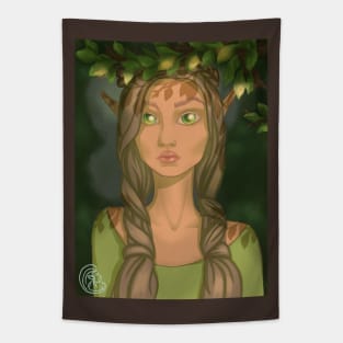 Forest nymph. Beautiful elf with big green eyes, anime art Tapestry