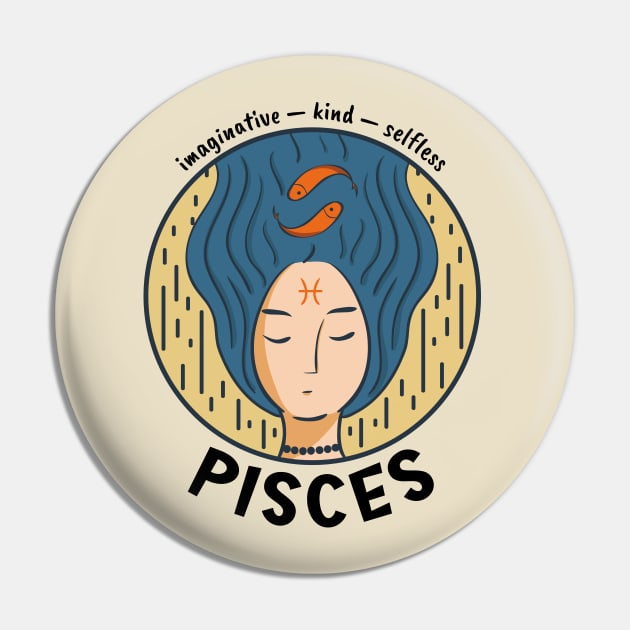 Pisces Zodiac Girl Pin by Whimsical Frank