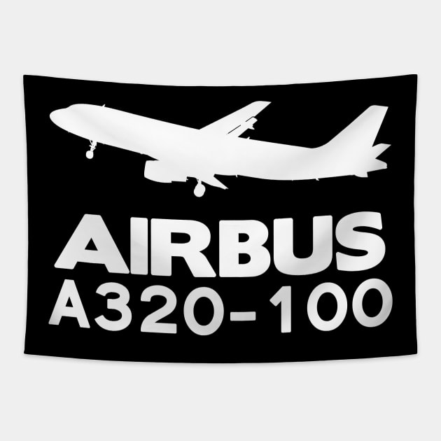 Airbus A320-100 Silhouette Print (White) Tapestry by TheArtofFlying