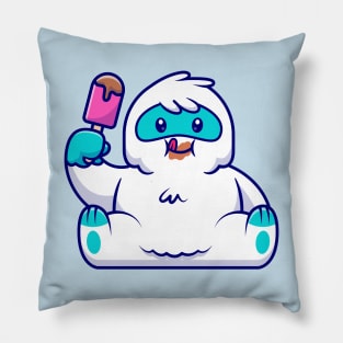 Cute Yeti Eating Popsicle Cartoon Pillow