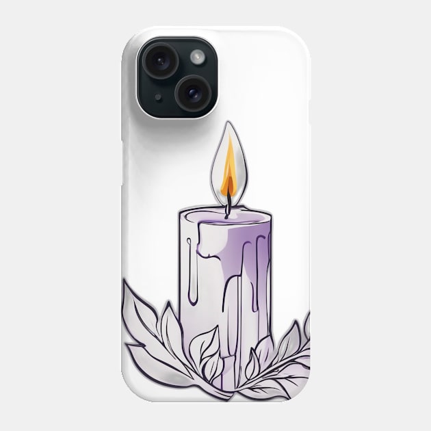 Serene Lavender Candle and Leaves Illustration No. 612 Phone Case by cornelliusy