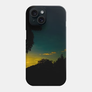 Orange Sunset, Dark Blue Skies and Trees Silhouette Phone Case