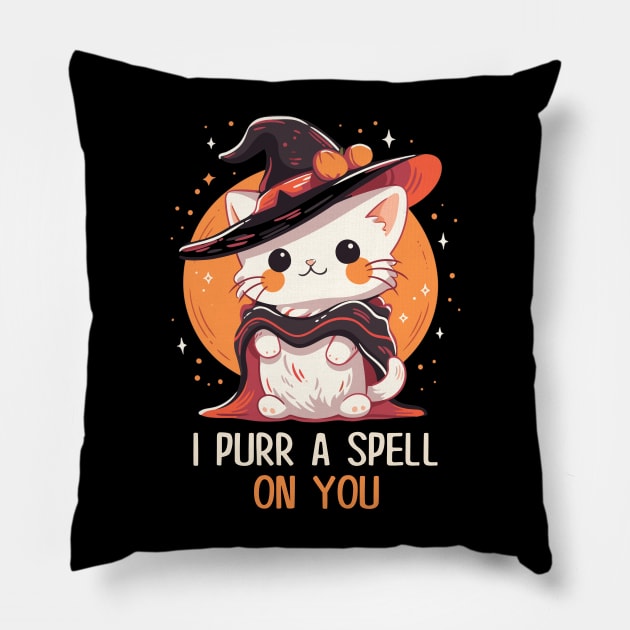 Funny Cat Pun Witch Spell Graphic Men Kids Women Halloween Pillow by KsuAnn