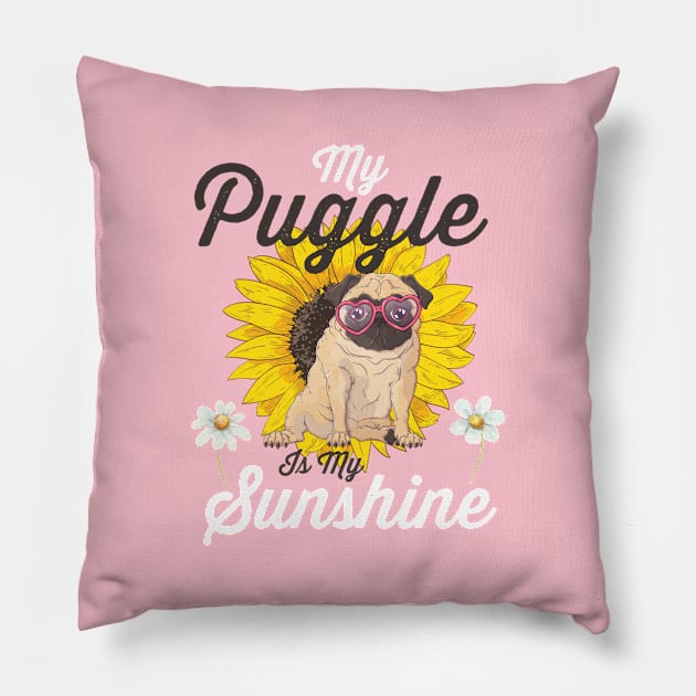 Puggle and Sunflowers Dog Lover Gifts For Women and Girls Pillow by kevenwal
