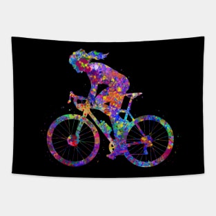 Road biker girl watercolor art Tapestry