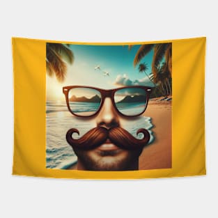 Mustache on a Beach Vacation Tapestry