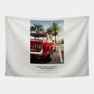 1965 Ford Mustang photography with palms and quote by Carroll Shelby Tapestry