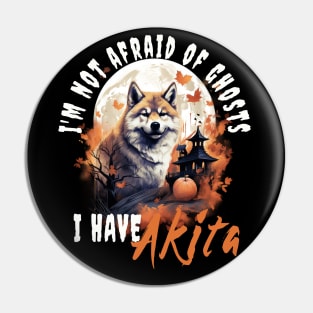 Akita Inu Dog Ghost Guardian Vintage Halloween Funny Pin