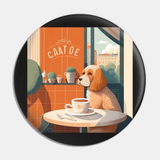 Beautiful Orange Dog in a French Bistro Coffee Pin