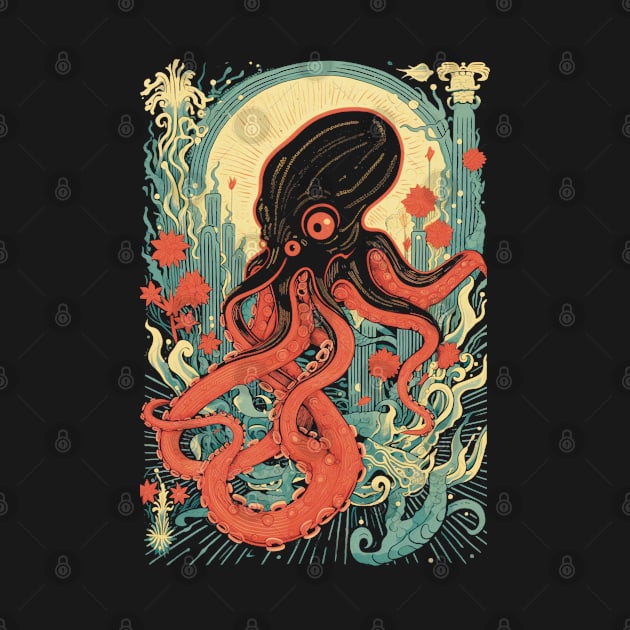 Retro Octopus In Atlantis Sea Art by SubtleSplit