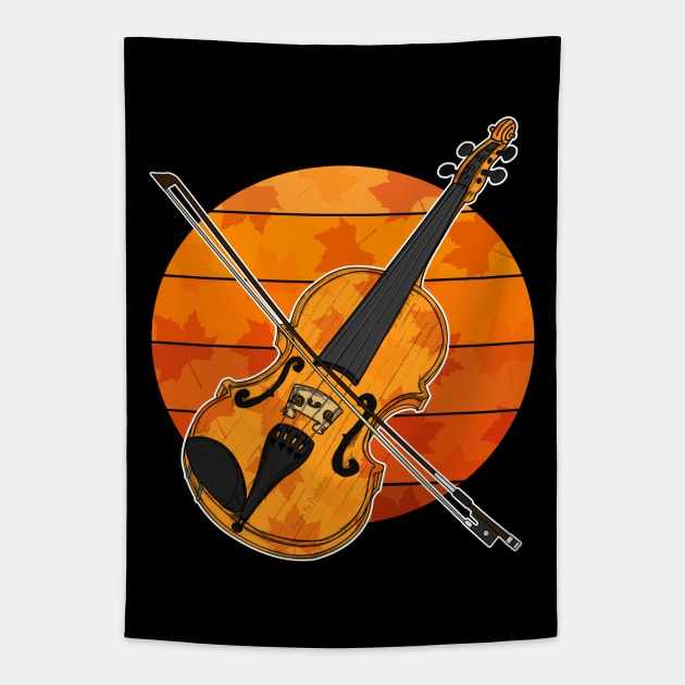 Fall Violin Violinist Autumn Thanksgiving Tapestry by doodlerob