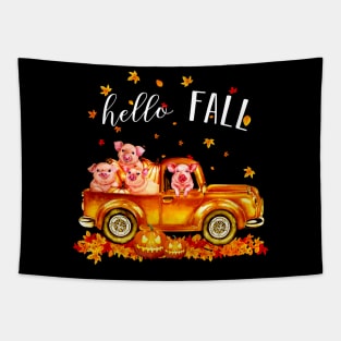 Pigs Hello Fall - Pigs In Car Pumpkin Halloween T-shirt Pigs Autunm Gift Tapestry