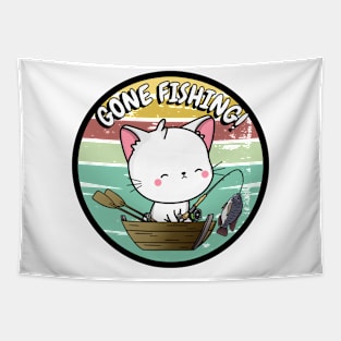 Cute white cat has gone fishing Tapestry