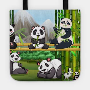 Cute Panda Bears eating Bamboo in a Bamboo Frame Tote