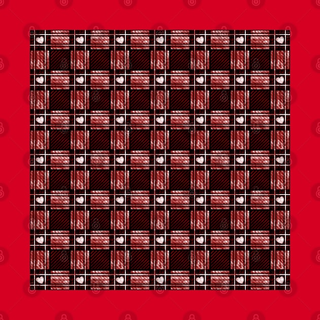 White Heart Red Plaid Pattern by DeneboArt