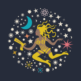 MidCentury Space Girl - Retro Space Woman by Cecca Designs T-Shirt