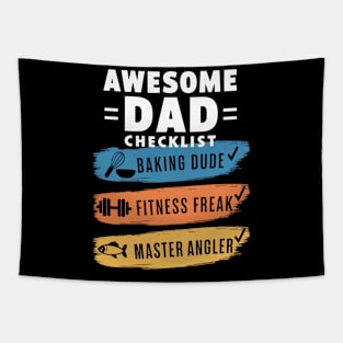 Funny Awesome Dad Checklist Baking, Fitness Angler Design Tapestry