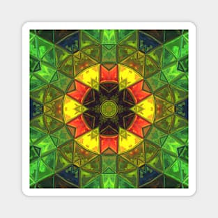 Mosaic Kaleidoscope Flower Green Yellow and Orange Magnet