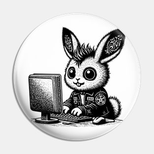 Punk Rock Goth Bunny on Computer Vintage Style Pin