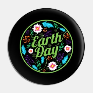 Logo With Flowers, Feathers And Ornaments For Earth Day Pin