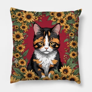 Maryland Calico Cat And Black Eyed Susan Flowers 1 Pillow