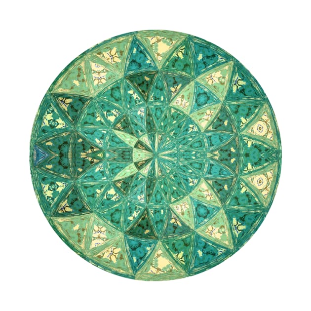 Green Mandala with Abstract Flower Triangle Pattern by OneLook