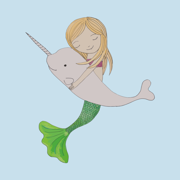 meramaid with pet narwhale by wildmagnolia