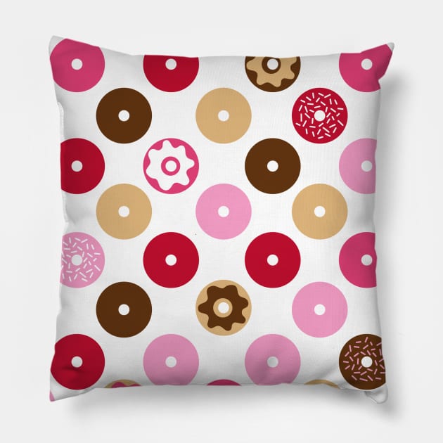 Donut Pattern - Cute Sweet Donuts Polka Dots Icons Pillow by Steph Calvert Art