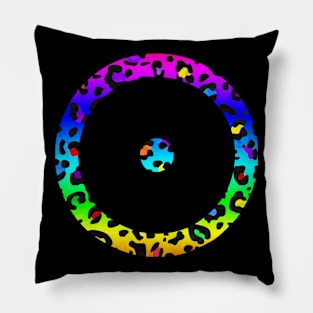 The Sun Planet Symbol in Dark Rainbow Leopard Print Pillow