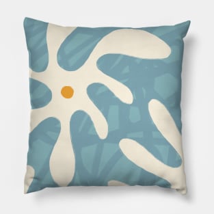 Abstract White Flowers Aesthetic pastel blue pattern Pillow