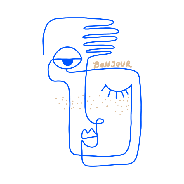 Abstract One line face Picasso style and Bonjour by thecolddots